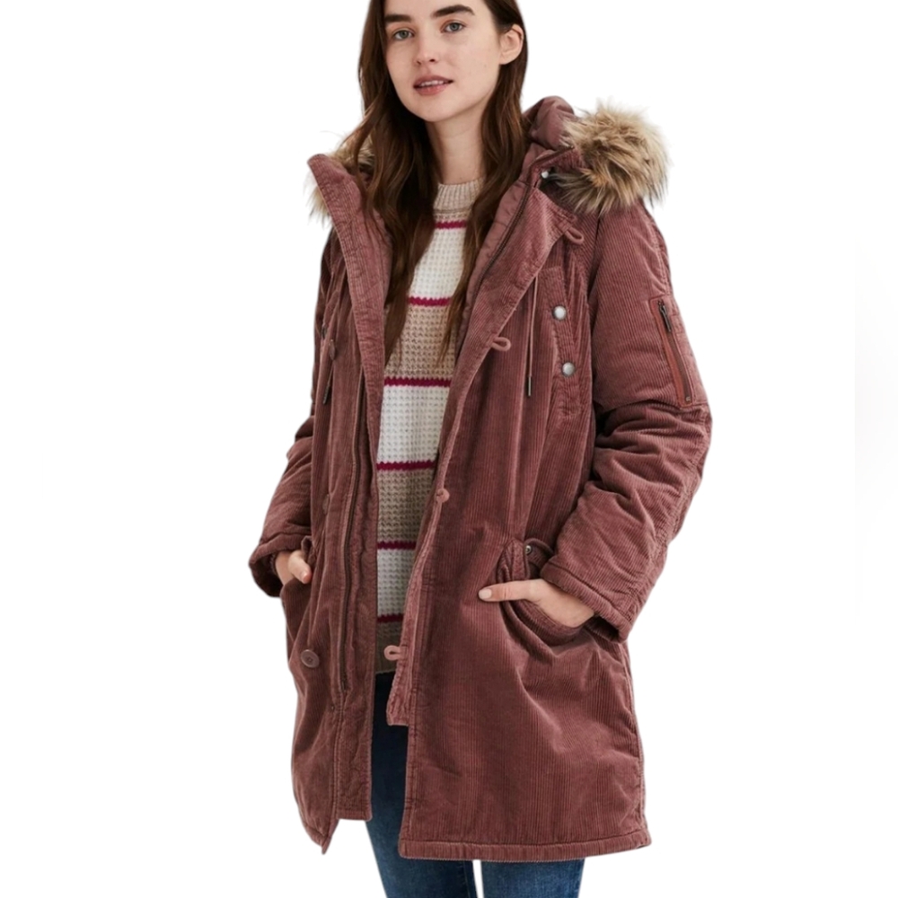 American Eagle Parka Brown Corduroy Puffer Winter Jacket - Picture 2 of 15